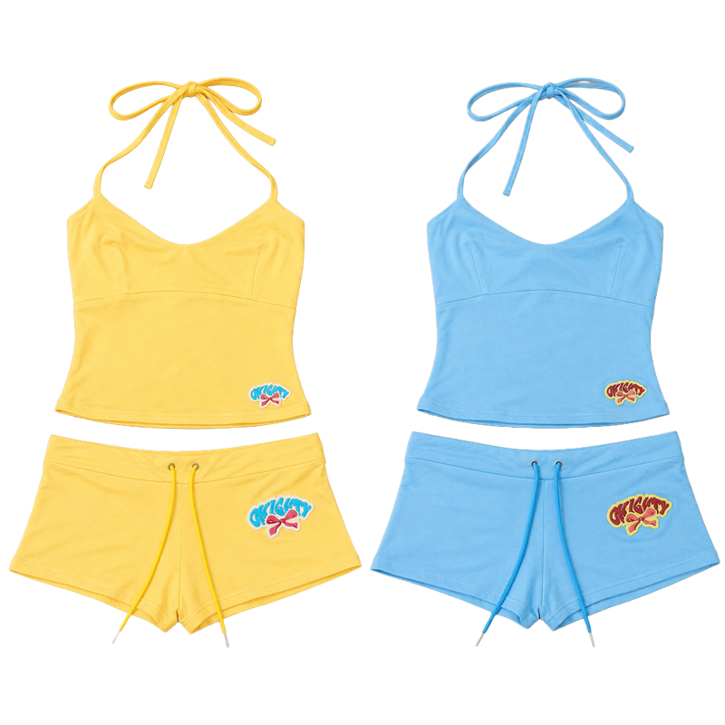 Suspender Tank Top - Damski dwuczęściowy zestaw: top na ramiączkach